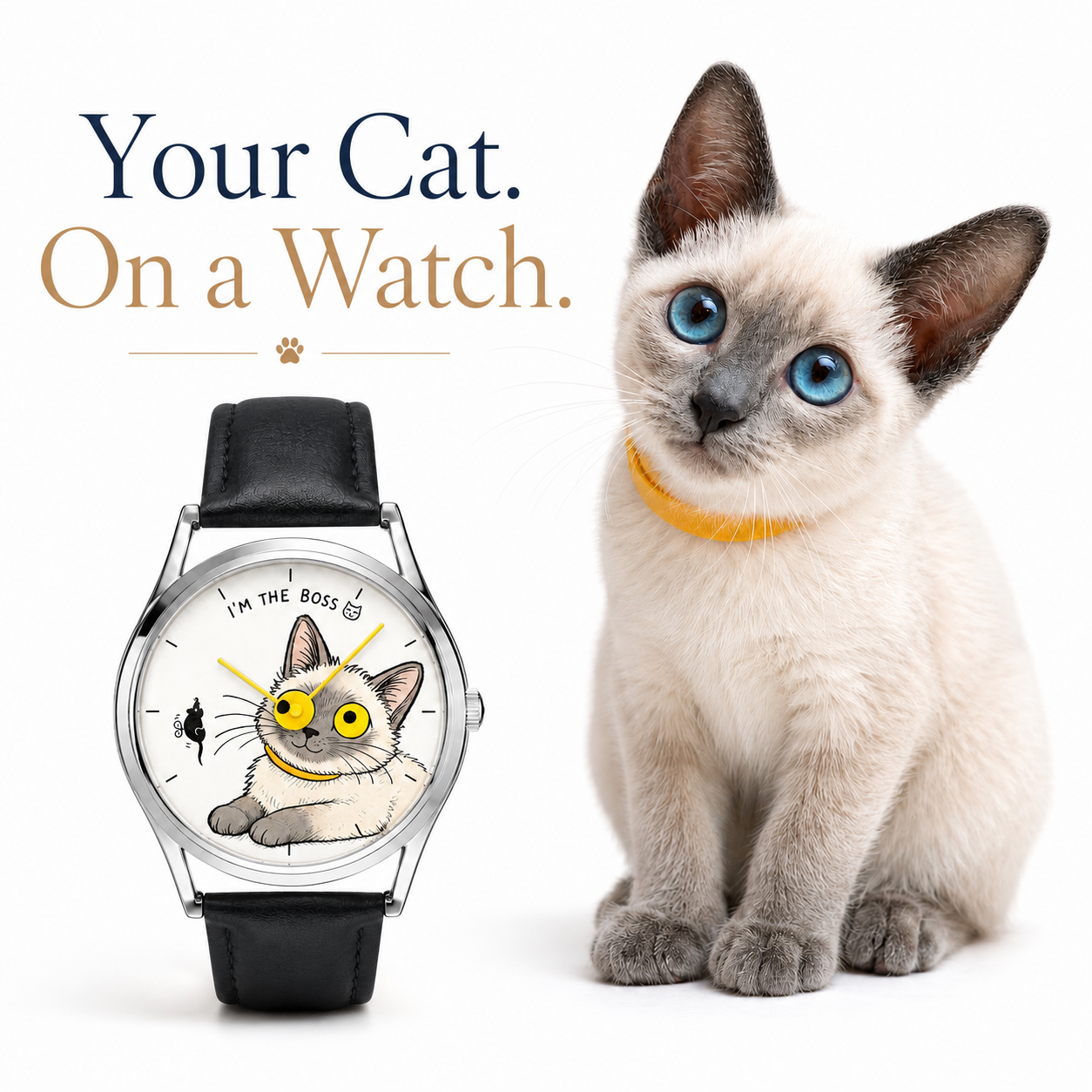 Custom Never Catch Watch — Your Cat, Moving Googly Eyes